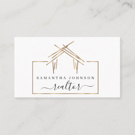 Logo voor makelaars in onroerend goed met goudkleu visitekaartje