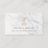 Logo voor marmer- en Roos Gold-schaar | Hair Salon Aanbevelingskaartje (Voorkant)