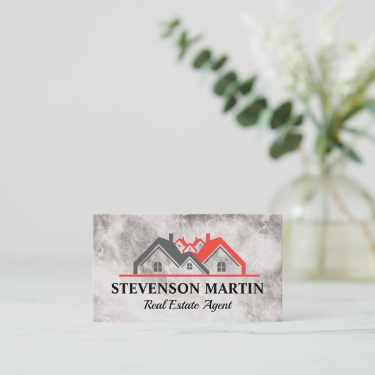 Logo voor onroerend goed | Marmer Texture | QR-cod Visitekaartje (Staand voorkant)