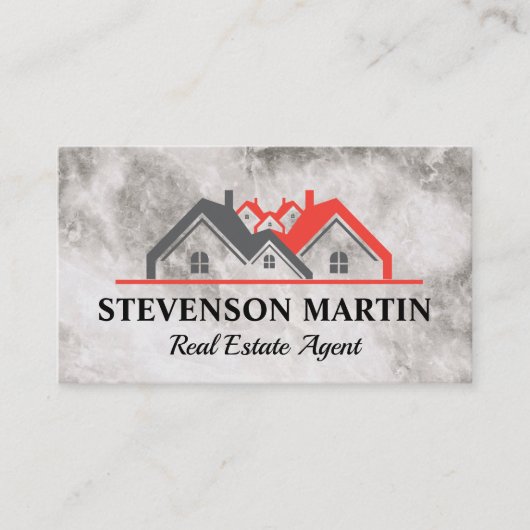 Logo voor onroerend goed | Marmer Texture | QR-cod Visitekaartje (Voorkant)