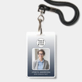 Logo voor personeelspasfoto | Navy Blue Gradiënt Badge (Voorzijde met lanyard)