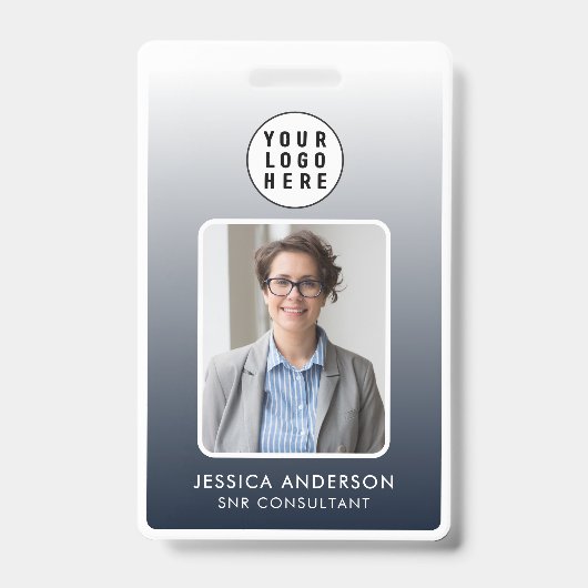 Logo voor personeelspasfoto | Navy Blue Gradiënt Badge (Voorzijde)