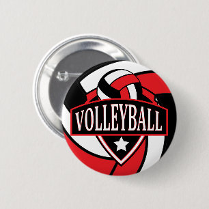 Logo voor rode en zwarte volleybal ronde button 5,7 cm