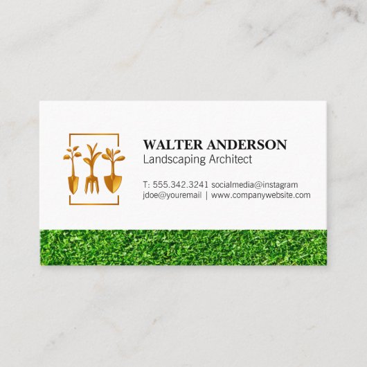 Logo voor tuinarchitectuur gereedschap | Gras maai Visitekaartje (Voorkant)