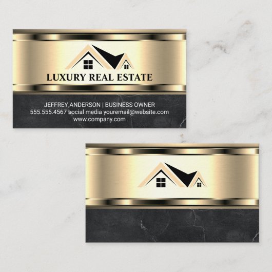 Logo voor vastgoed | Metalen gouden marmer Visitekaartje (Voorkant / Achterkant)