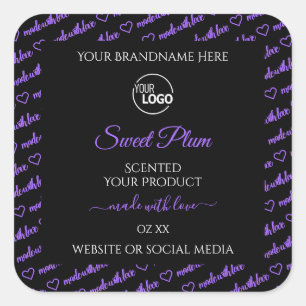 Logo voor zwarte en Paarse Word Cloud Product Labe Vierkante Sticker