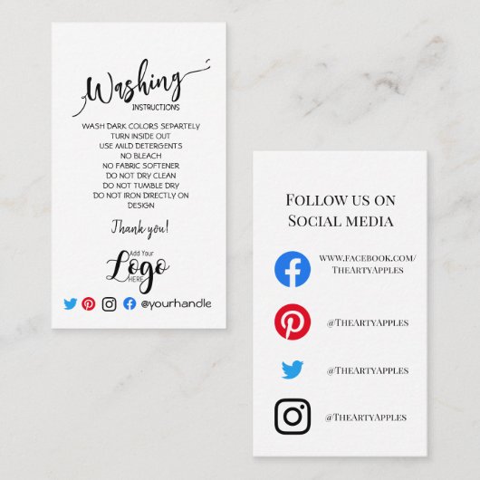 LOGO wasinstructies TOEVOEGEN ZORGKAARTEN eenvoudi Visitekaartje (Voorkant / Achterkant)