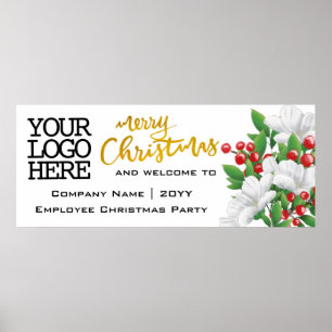Logo Waterverf Floral toevoegen   Gold Merry-kerst Poster