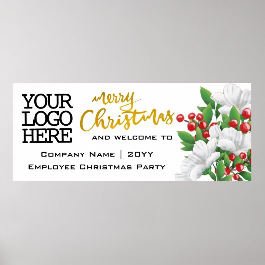Logo Waterverf Floral toevoegen | Gold Merry-kerst Poster (Voorkant)
