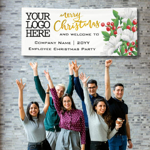 Logo Waterverf Floral toevoegen   Gold Merry-kerst Spandoek