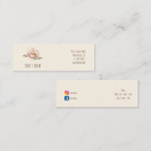 logo waterverf koffie mok en bloementeelt contactkaartje (Voorkant / Achterkant)