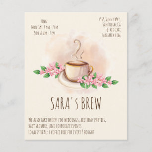 logo waterverf koffiemok en bloemen cafe flyer
