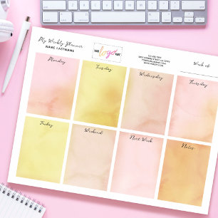 Logo Waterverf Roze gele desk Weekly Planner Notitieblok