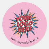 Logo & Website Upload Roze Ronde Stickers Blad (Voorkant)
