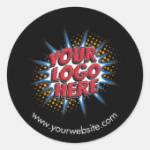 Logo & Website Upload Zwart Ronde Stickers Blad (Voorkant)