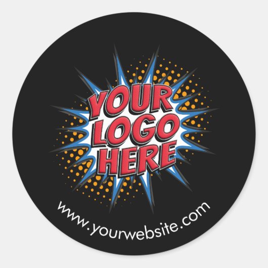 Logo & Website Upload Zwart Ronde Stickers Blad (Voorkant)