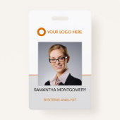 Logo werknemer Fotonaambalk Code Oranje grijs ID Badge (Voorkant)
