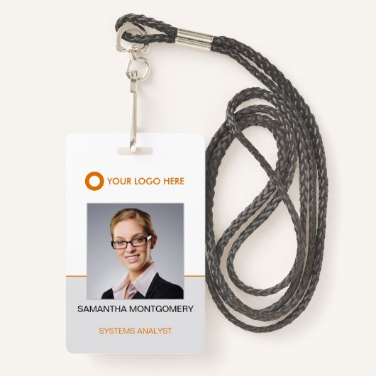 Logo werknemer Fotonaambalk Code Oranje grijs ID Badge (Voorkant met draagriem)