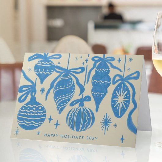 Logo Whimsical Blauwe Decoraties Beige Zakelijk Feestdagen Kaart