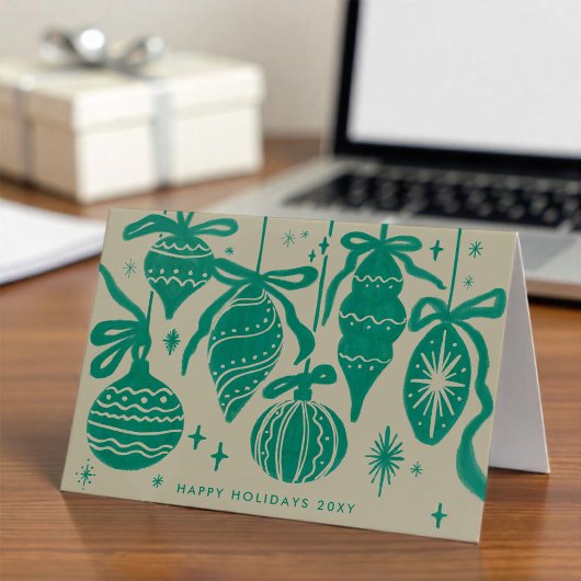 Logo Whimsical Green Decorations Beige Corporate Feestdagen Kaart