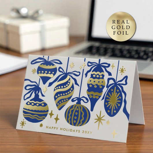 Logo Whimsical Navy Blue Decor White Business Gold Folie Feestdagenkaart