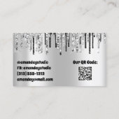 Logo wimpers make-up artiest zilveren druppels QR Visitekaartje (Achterkant)