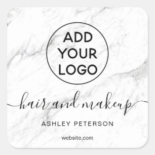 Logo wit marmer eenvoudige typografie haar make-up vierkante sticker