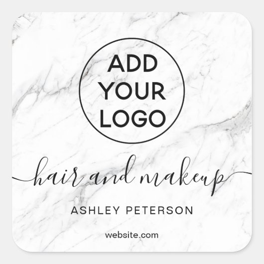 Logo wit marmer eenvoudige typografie haar make-up vierkante sticker (Voorkant)