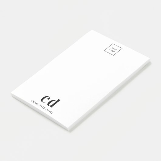 Logo wit zwart monogram bedrijf post-it® notes (Schuin)