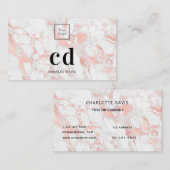 Logo-witte roos goudmarmer minimalistisch monogram visitekaartje (Voorkant / Achterkant)