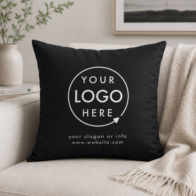Logo | Zakelijk Bedrijfs Minimaal Kussen (Sleek black company branded throw pillows for business premises, giveaways & promotional swag)