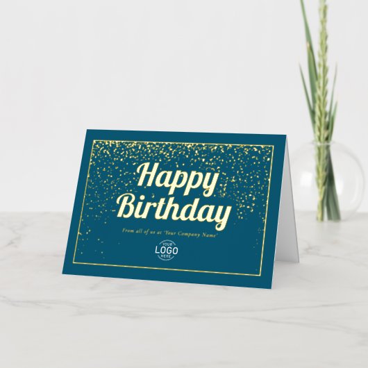 Logo Zakelijk Elegant Teal Goud Gelukkig Verjaarda Folie Wenskaart (Voorkant)