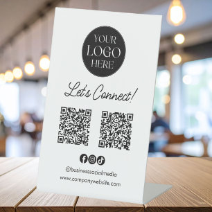 Logo Zakelijk Sociaal Media QR Code Wit Tafelblad Reclamebord Met Voetstuk