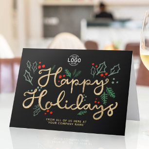 Logo Zakelijke Lettering Goud Prettige Feestdagen Kaart