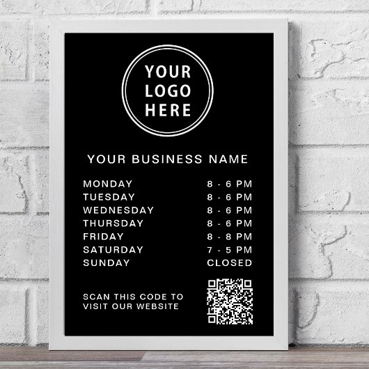 Logo Zakelijke Openingstijden QR Code Zwart Poster
