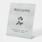 Logo zilver welkom bedrijf reclamebord met voetstuk (Voorkant)