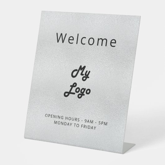 Logo zilver welkom bedrijf reclamebord met voetstuk (Voorkant)
