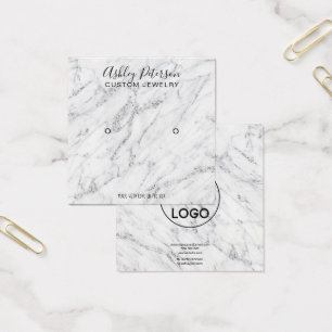Logo zilveren glitter marble stud earing display vierkante visitekaartjes