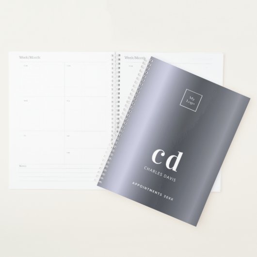 Logo zilveren monogram initialen bedrijf 2027 planner (Display)
