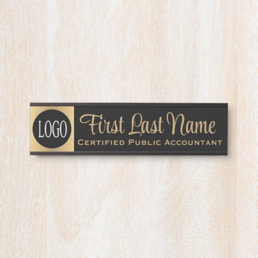 Logo Zwart en Goud Kantoor Deurtekens Naam Bord Deurbordje (Voorkant)