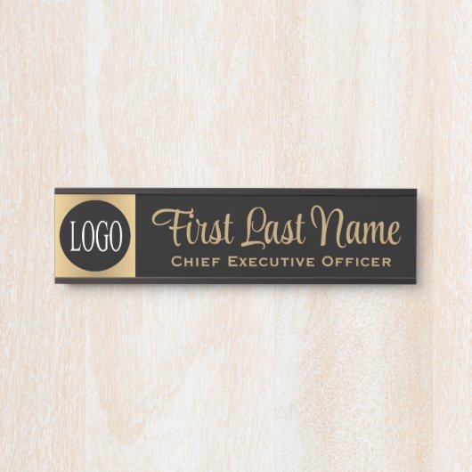 Logo Zwart en Goud Kantoor Deurtekens Naam Bord Deurbordje (Voorkant)