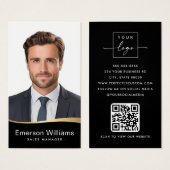 Logo zwart faux golden wave Foto logo QR code Visitekaartje (Voorkant /achterkant)
