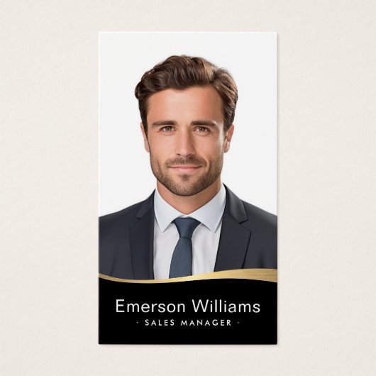 Logo zwart faux golden wave Foto logo QR code Visitekaartje (Voorkant)