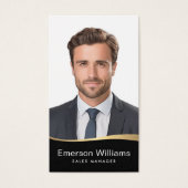 Logo zwart faux golden wave Foto logo QR code Visitekaartje (Voorkant)