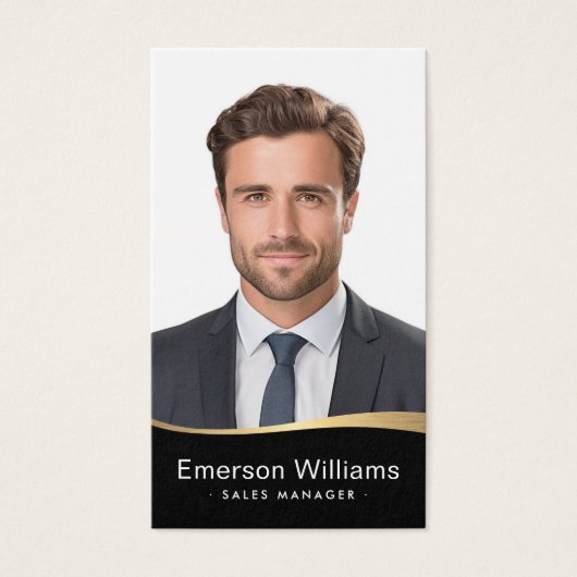 Logo zwart faux golden wave Foto logo QR code Visitekaartje (Voorkant)