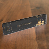 Logo zwart goud bouw kraan industrie naambordje (Zijkant)