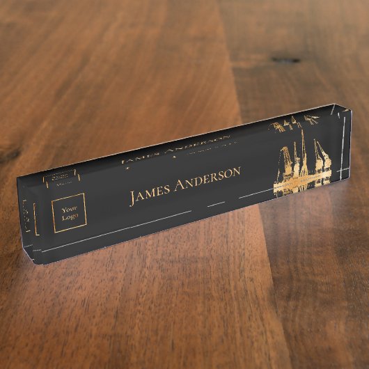 Logo zwart goud bouw kraan industrie naambordje (Zijkant)