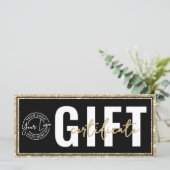 Logo Zwart Goud Glitter Zakelijk Cadeaubon (Staand voorkant)