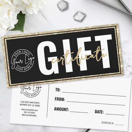 Logo Zwart Goud Glitter Zakelijk Cadeaubon