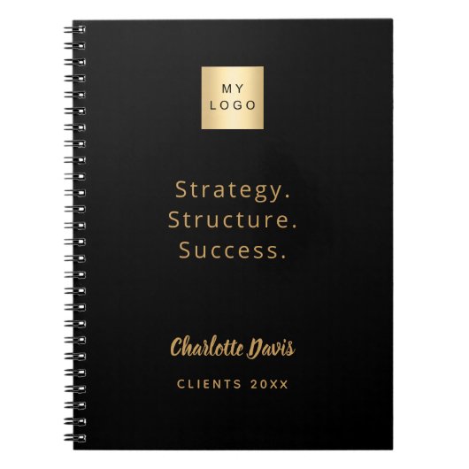 Logo zwart goud motivatie offerte bedrijf notitieboek (Voorkant)